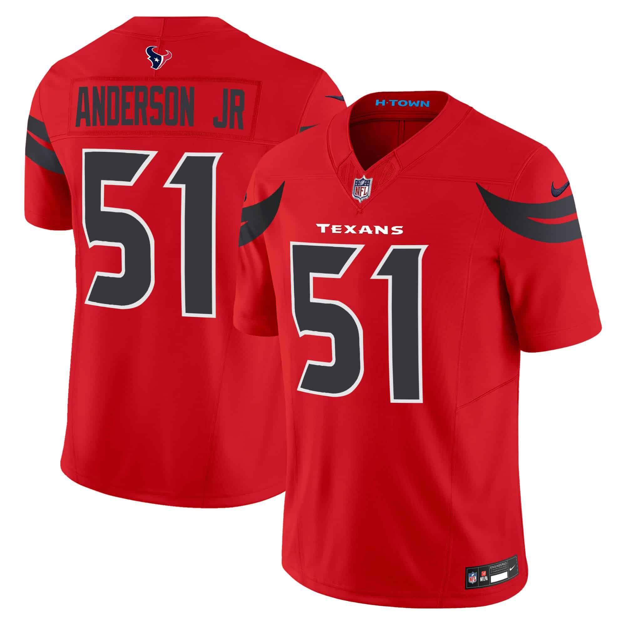 Men Houston Texans #51 Anderson jr Red 2024 Nike Vapor Limited NFL Jersey